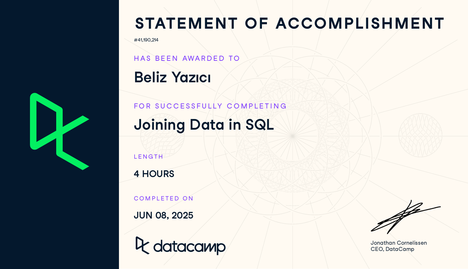 Joining Data in SQL Certificate